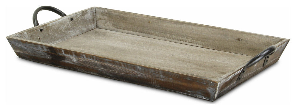 Wooden Serving Tray With Metal Handles