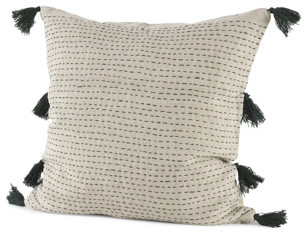 Beige And Dark Green Dotted Pillow Cover