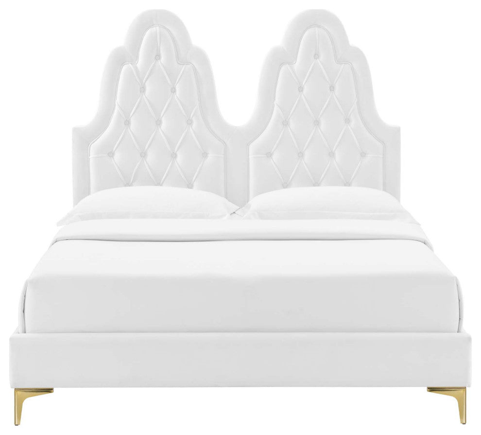 Alexandria Tufted Performance Velvet Twin Platform Bed, White