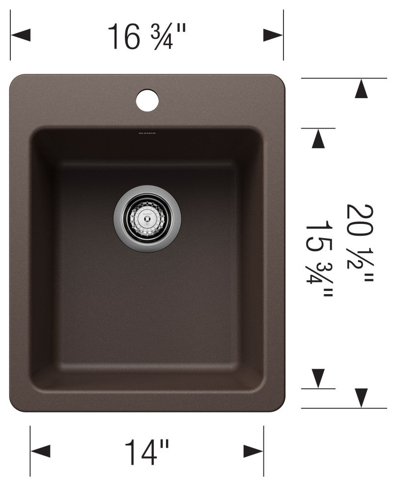 Blanco 443237 Liven 16-3/4" Drop-In/Undermount Single Basin - Anthracite