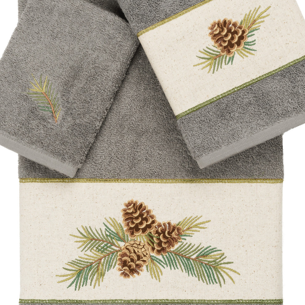 Linum Home Turkish Cotton Pierre 3-Piece Embellished Towel Set, Dark Gray