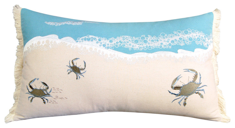 Crab with Waves Indoor Cotton Lumbar Throw Pillow