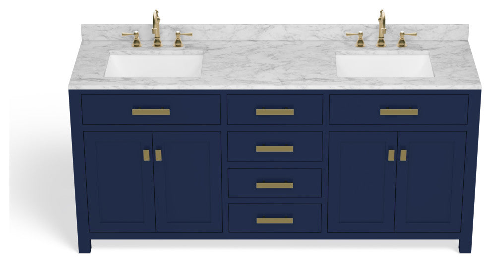 The Savoy Bathroom Vanity, Monarch Blue, 72", Double, With Mirror, Without Faucets, Freestanding