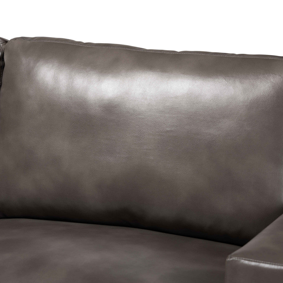 Rayan Modern Grey Faux Leather Upholstered Silver Finished Metal Loveseat