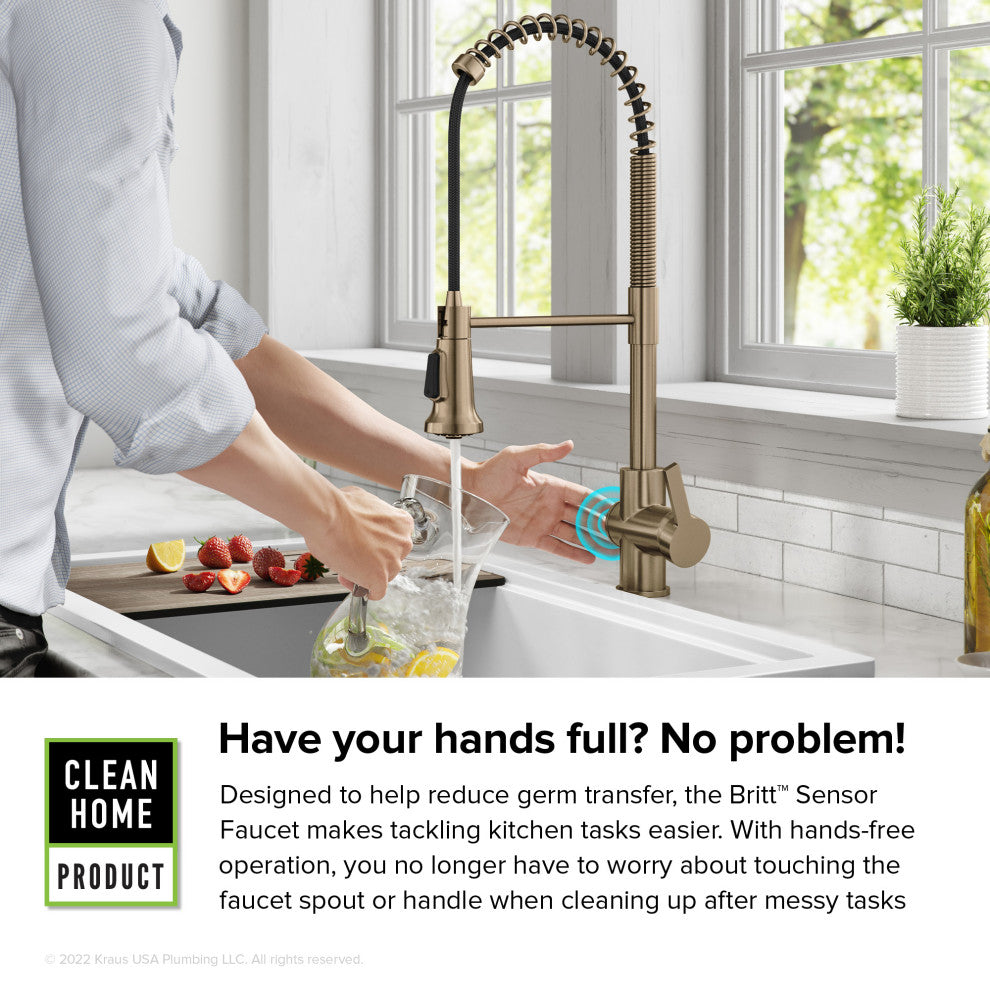 Britt Commercial Style 3-Function Pull-Down 1-Handle 1-Hole Kitchen Faucet, Spot Free Antique Champagne Bronze (Touchless Ksf-1691sfacb)