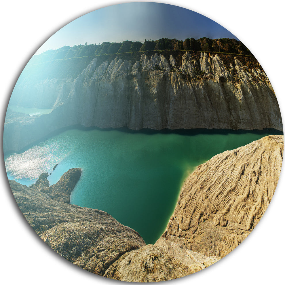 Chalk Quarry In Belarus Panorama, Landscape Round Metal Wall Art, 11"