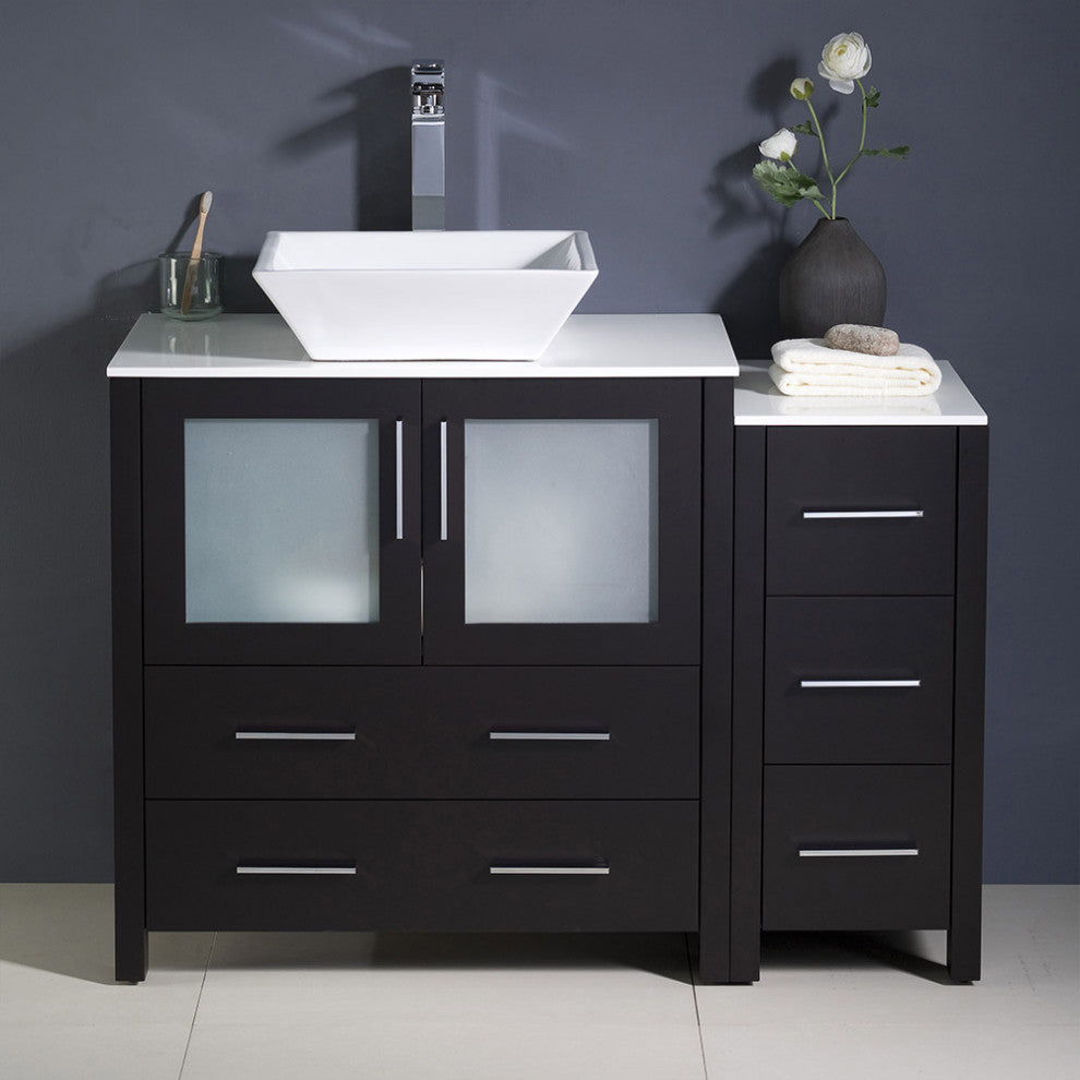 Torino 42" Bathroom Cabinet, Espresso, With Top and Vessel Sink