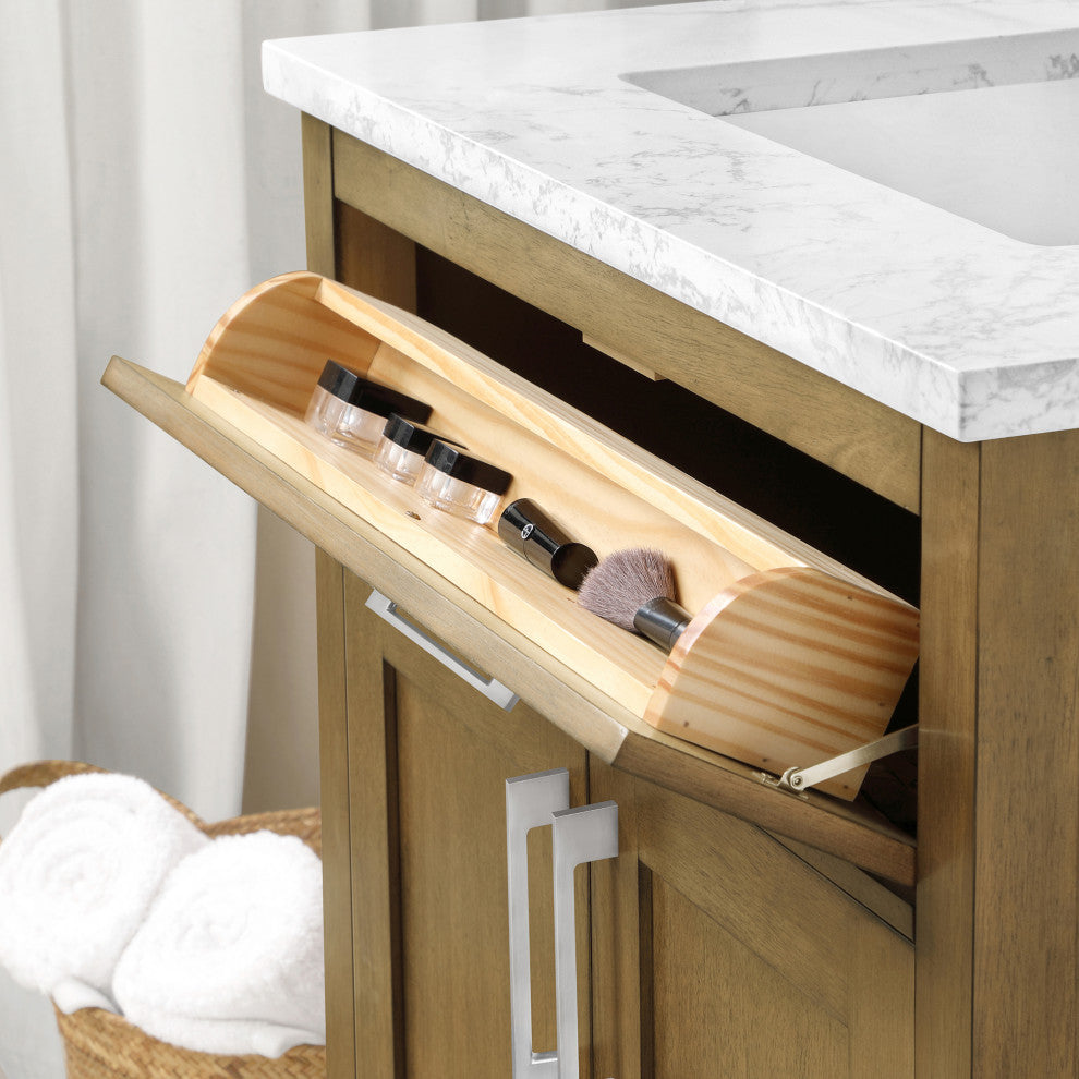 OVE Decors Athea 30" Vanity, Brushed Nickel, Extra Black Hardware, Almond Latte