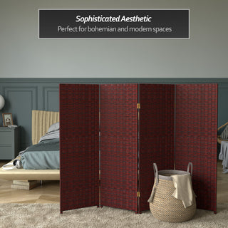 4' Tall Woven Fiber Room Divider, Red/Black, 4 Panel