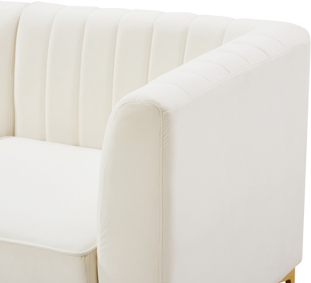 Alina Velvet Modular L-Shaped Modular Sectional, Cream, 4-Piece: 2 Armless Chair, 2 Corner Chair
