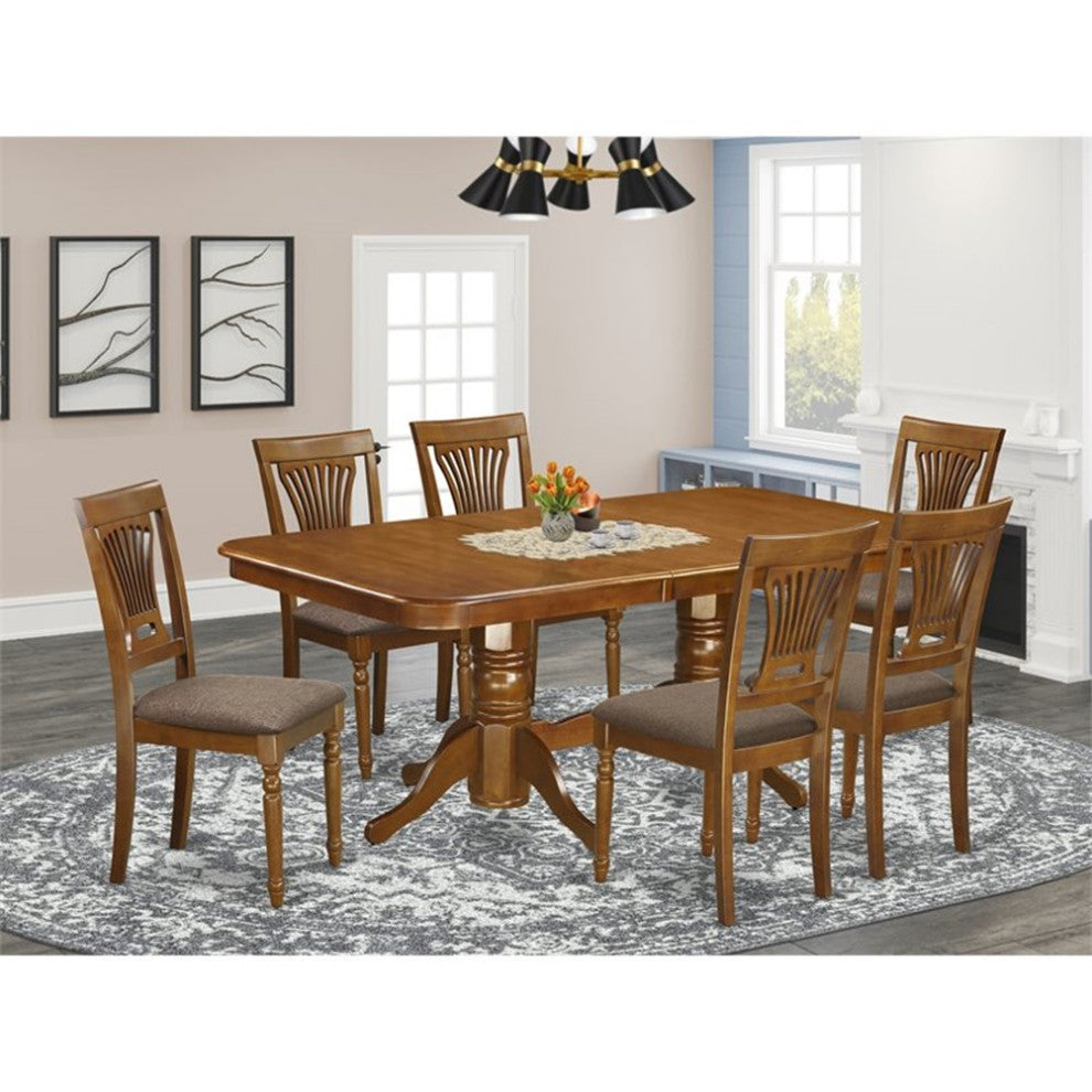 Atlin Designs 7-piece Dining Set with Linen Seat in Saddle Brown