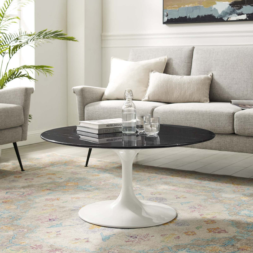 Lippa 36" Artificial Marble Coffee Table White Black -5191