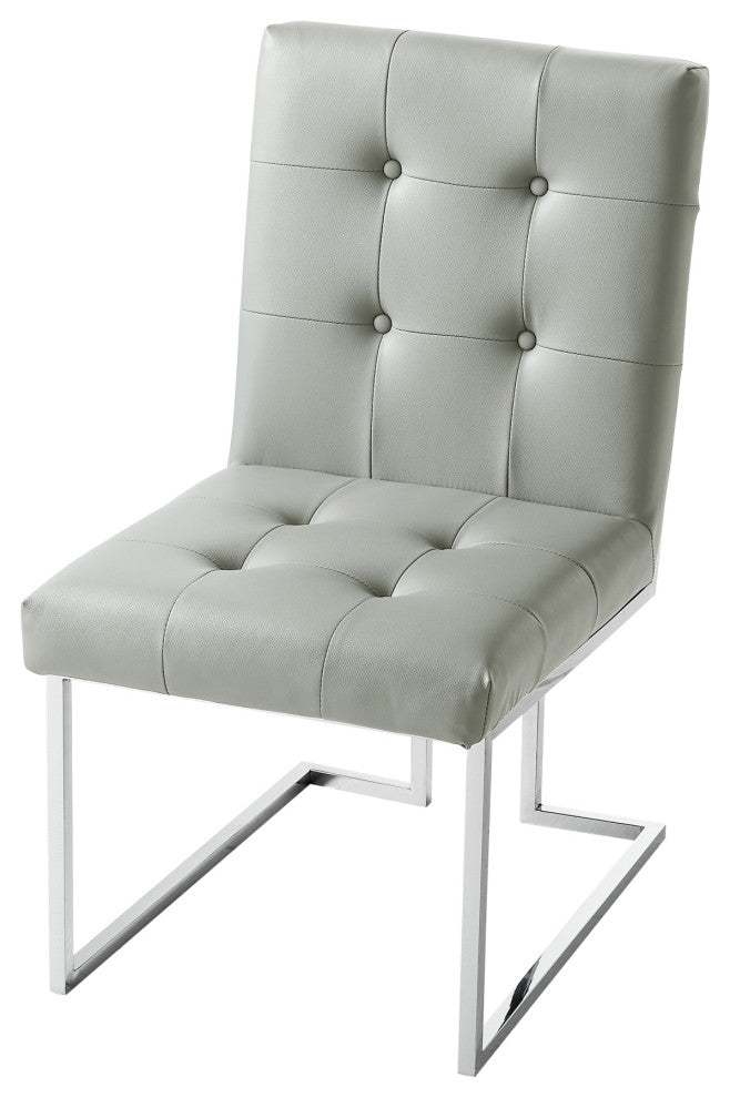 Adalie Tufted Armless Dining Chair, Set of 2, Light Grey Pu Leather