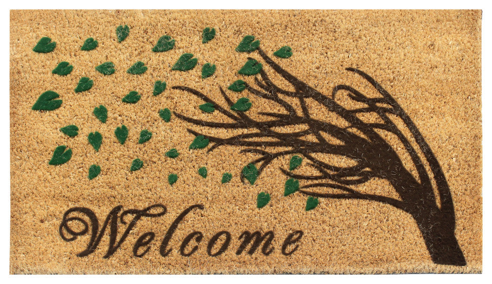 A1HC Floral Natural Coir Front Door, Anti-Shed Treated Durable Doormat 18"X30"