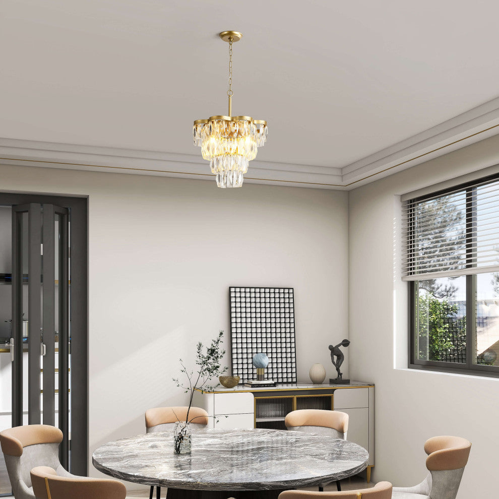 Abigil Gold 4-light Crystal Glass Prism 4-tier Chandelier