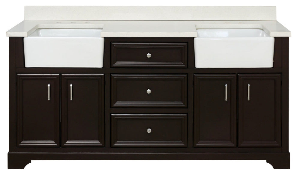 Zelda 72" Bathroom Vanity, Chocolate, Quartz