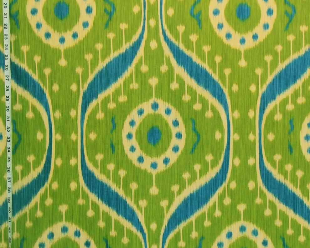 Green blue ikat fabric Clarence House linen Tagore, Sample Cut