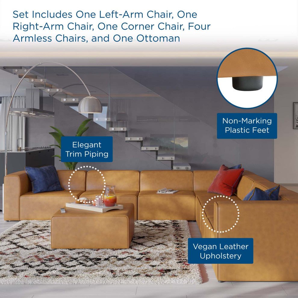 Sectional Sofa Set, Faux Vegan Leather, Tan, Modern, Living Lounge Hospitality