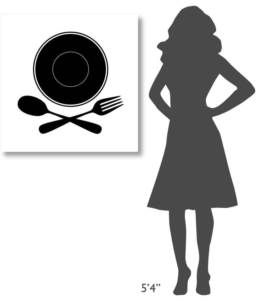 "Mealtime: Black on White - Plate with Crossed Cutlery" Paper Art, 32"x32"