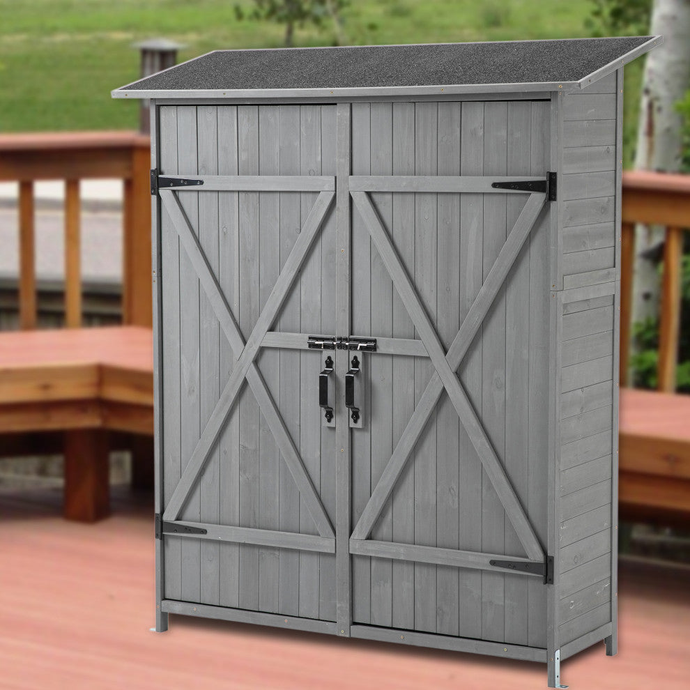 Outdoor Storage Shed With Lockable Door, Gray