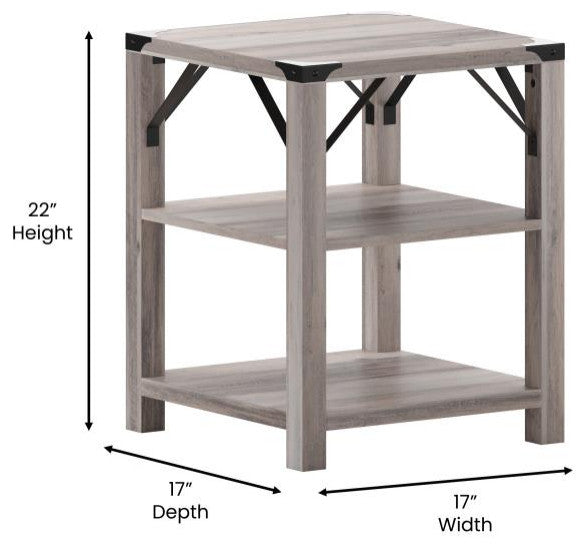 Wyatt Modern Farmhouse Wooden 3 Tier End Table, Gray Wash