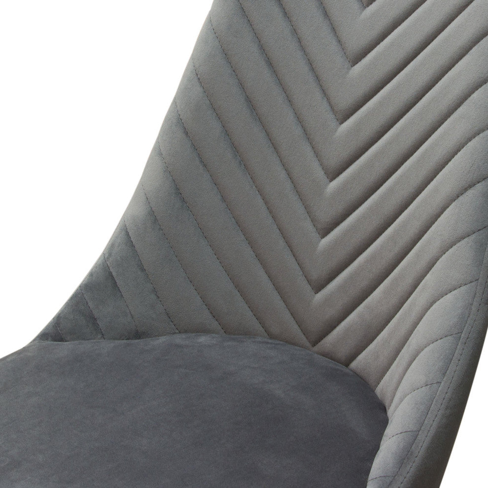 Vogue 2 Dining Chairs With Silver Metal Base, Gray Velvet