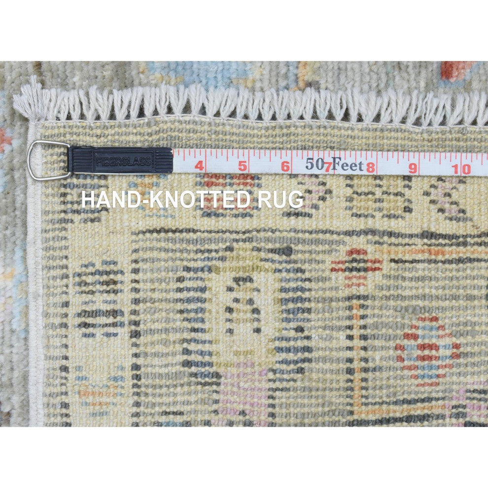 Gray Afghan Angora Oushak Soft Wool Hand Knotted Runner Oriental Rug, 4'x11'10"