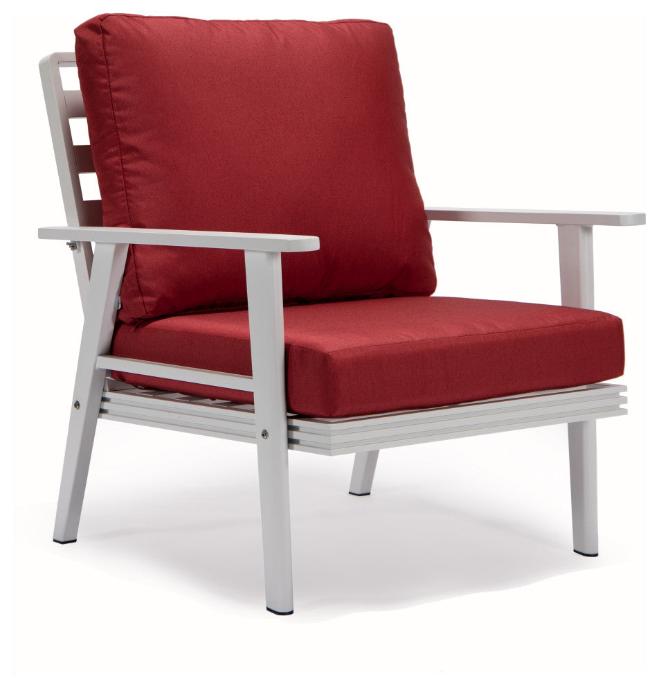 LeisureMod Walbrooke 3-Piece Patio Set With White Aluminum Frame and Cushions, Red