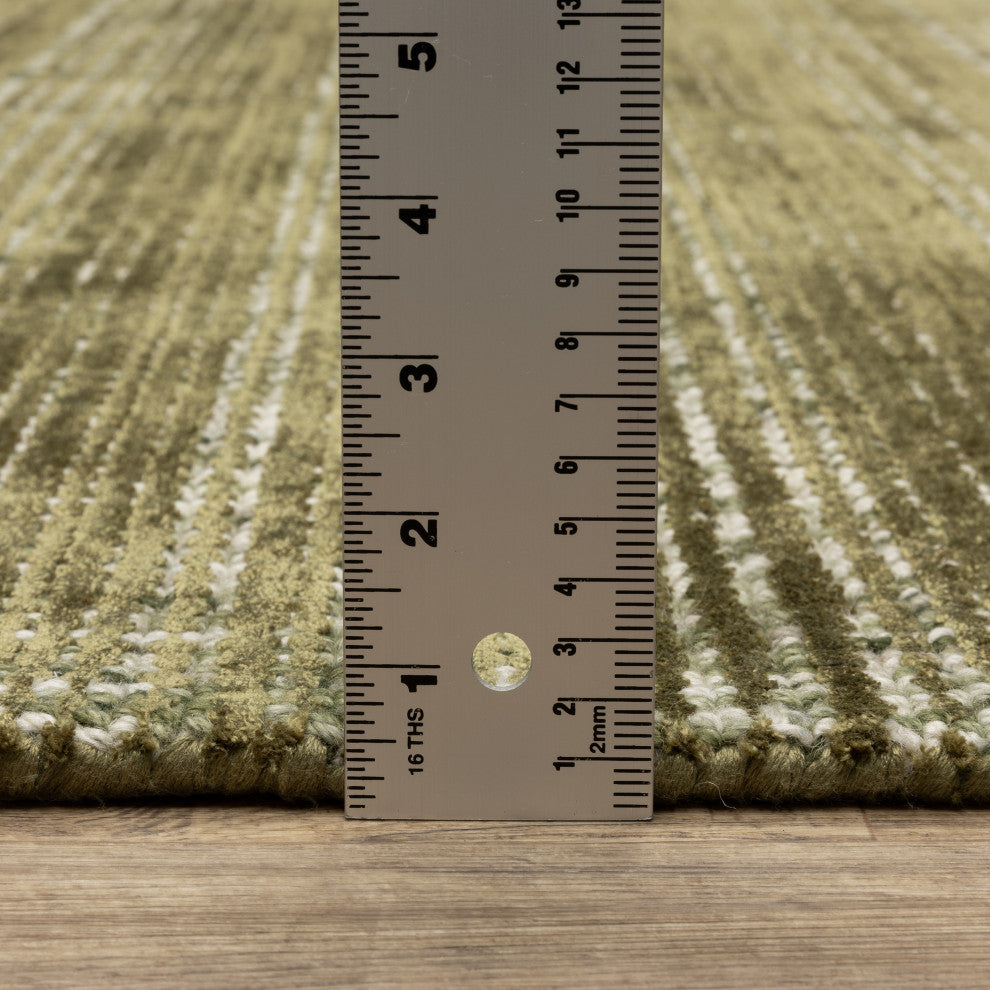 Cayden Textural Stripe Wool Blend Green/ Ivory Hand-tufted Rug 10' x 13'