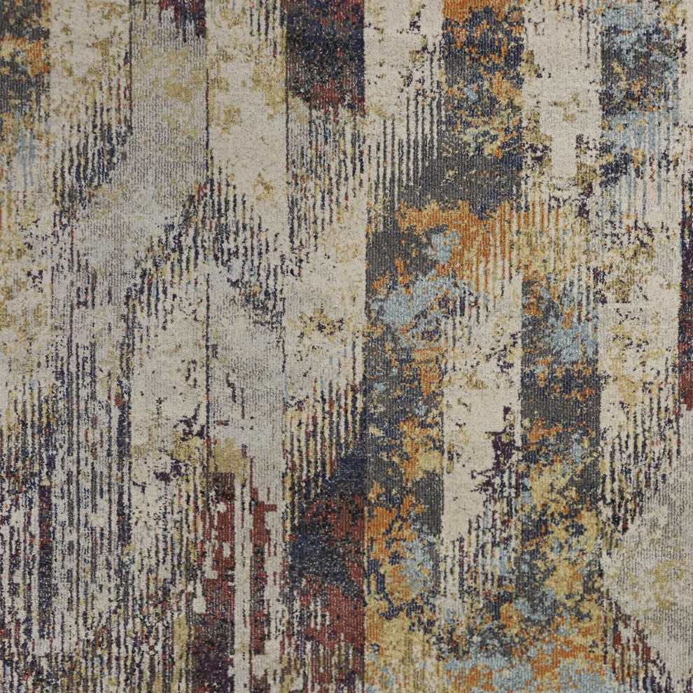 HomeRoots 7' Round Champagne Abstract Indoor Area Rug