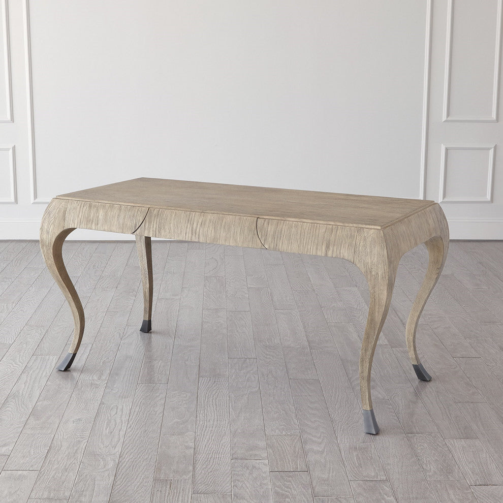 Elegant Parisian Curved Leg Writing Desk Solid Oak Wood 1 Drawer