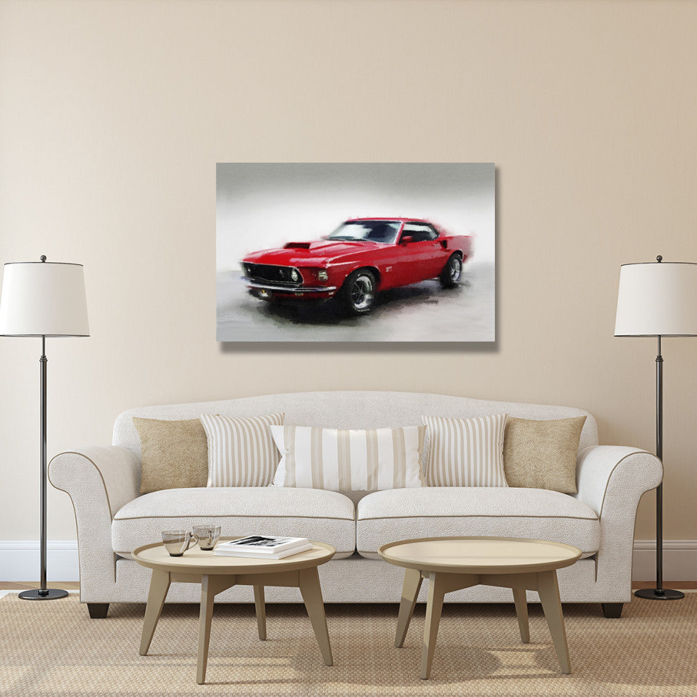 "1969 Ford Mustang Watercolor" Fine Art Print