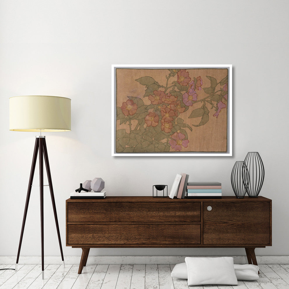 "Pink Roses on Terracotta Color Ground" Print by Hannah Borger Overbeck, 50"x38"