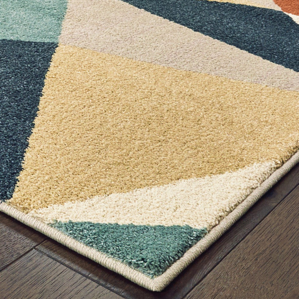 HomeRoots 7' x 10' Blue Green Beige Retro Wedge Indoor Area Rug