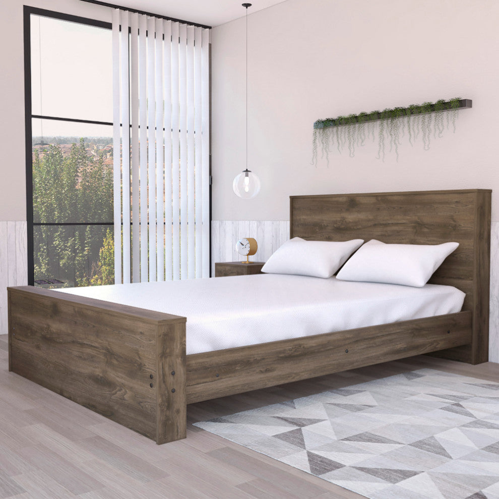 Braga Full Size Bed Base with Headboard, Dark Brown