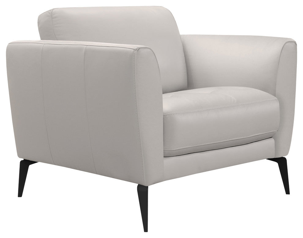 Hope Contemporary Chair, Genuine Dove Gray Leather With Black Metal Legs