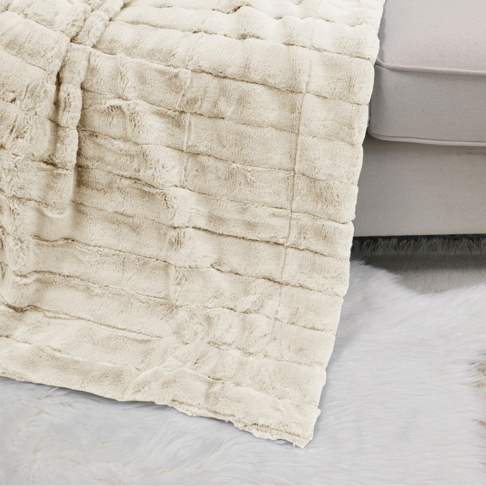 Super Mink Faux Fur Throw Blanket, Bleached Sand, 60"x80"