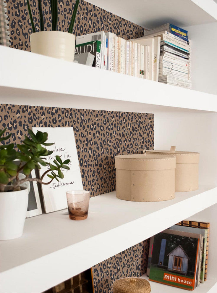Animal Print Leopard Peel and Stick Vinyl Wallpaper, Dark Natural, 24"w X 60"h