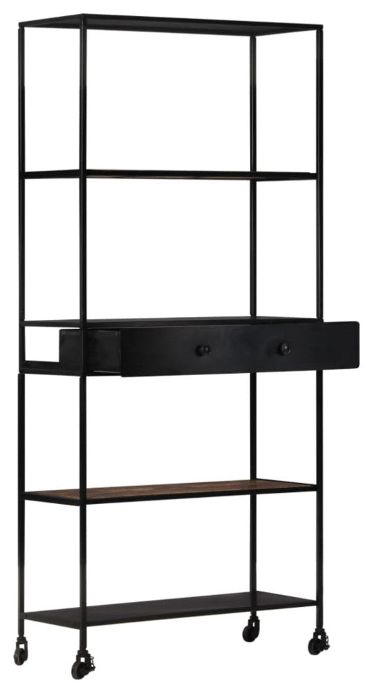 Vidaxl Book Cabinet 35.4"x13.8"x70.9" Rough Mango Wood and Iron