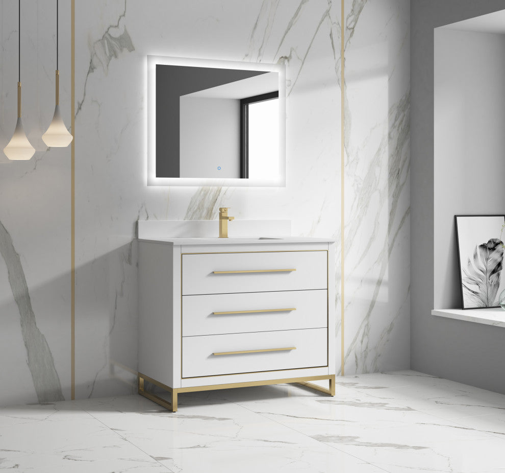 Alma Kathyia Freestanding Bath Vanity, Gold Hardware, 40"