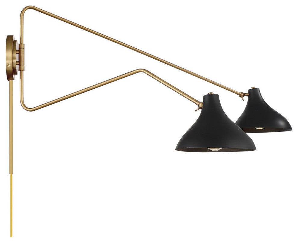 Savoy House Meridian 2-Light Wall Sconce M90088MBKNB, Matte Black With Brass