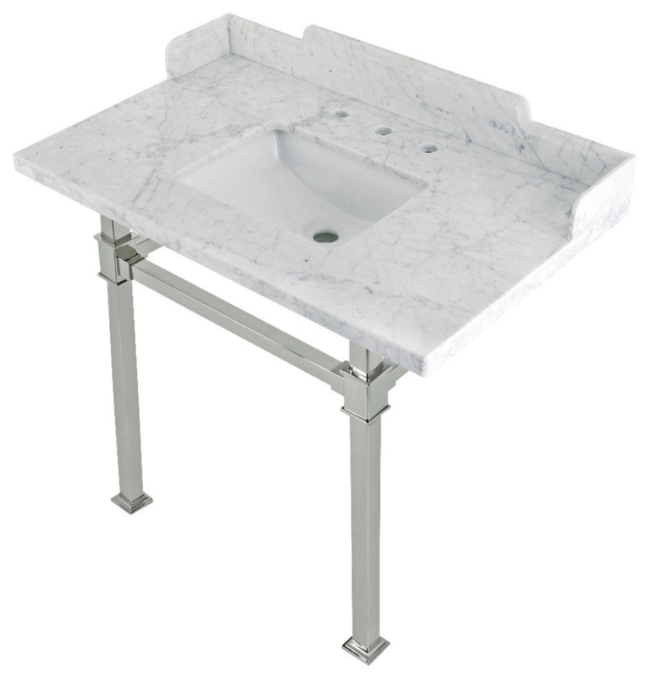Kingston Brass LMS36MSQ6 36" Carrara Marble Console Sink, Legs