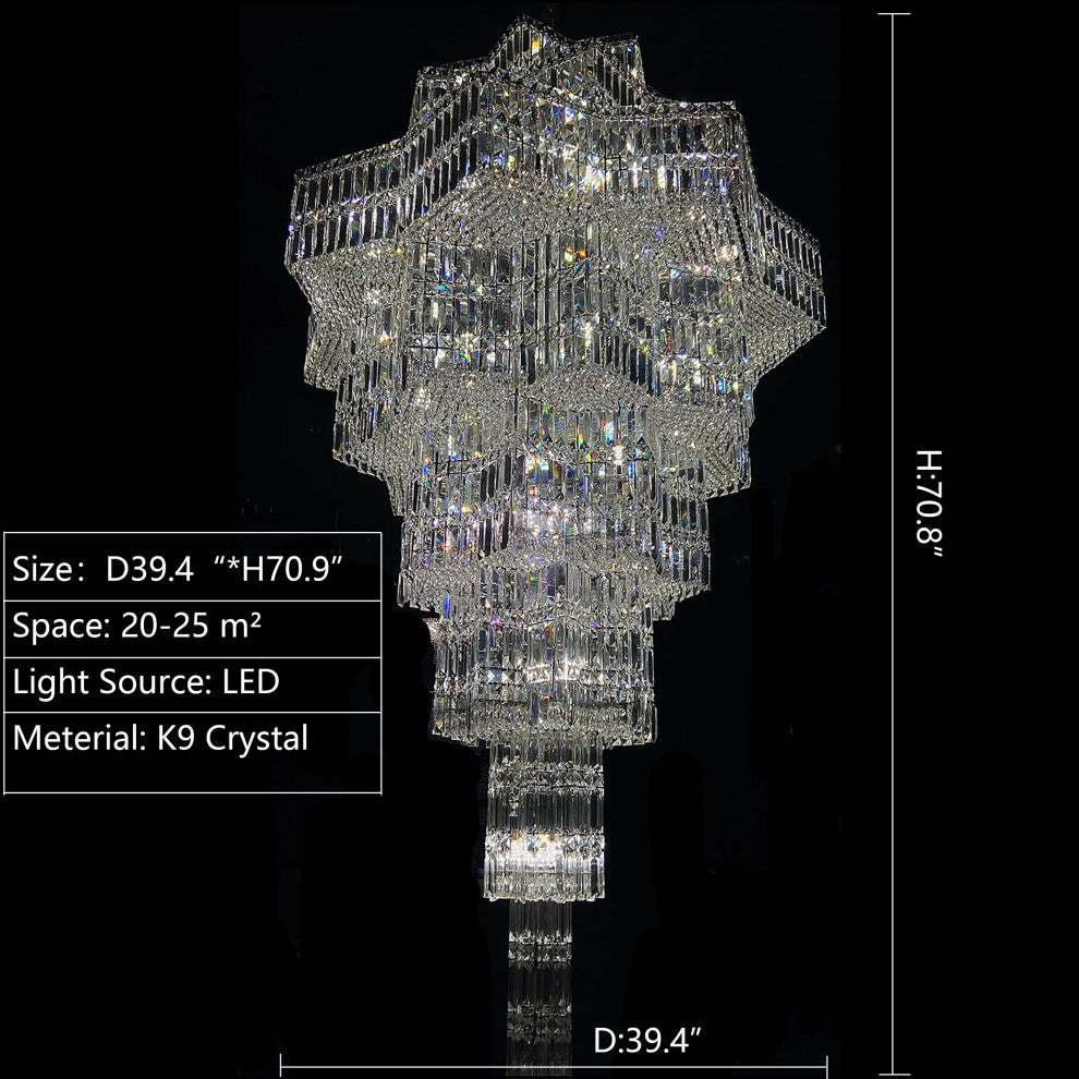 Luxury Extra Large Plaza Multi-Tier Crystal Chandelier, 39.4D"x70.9H"