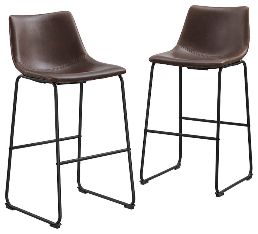 30" Industrial Faux Leather Barstools, Set of 2 - Brown