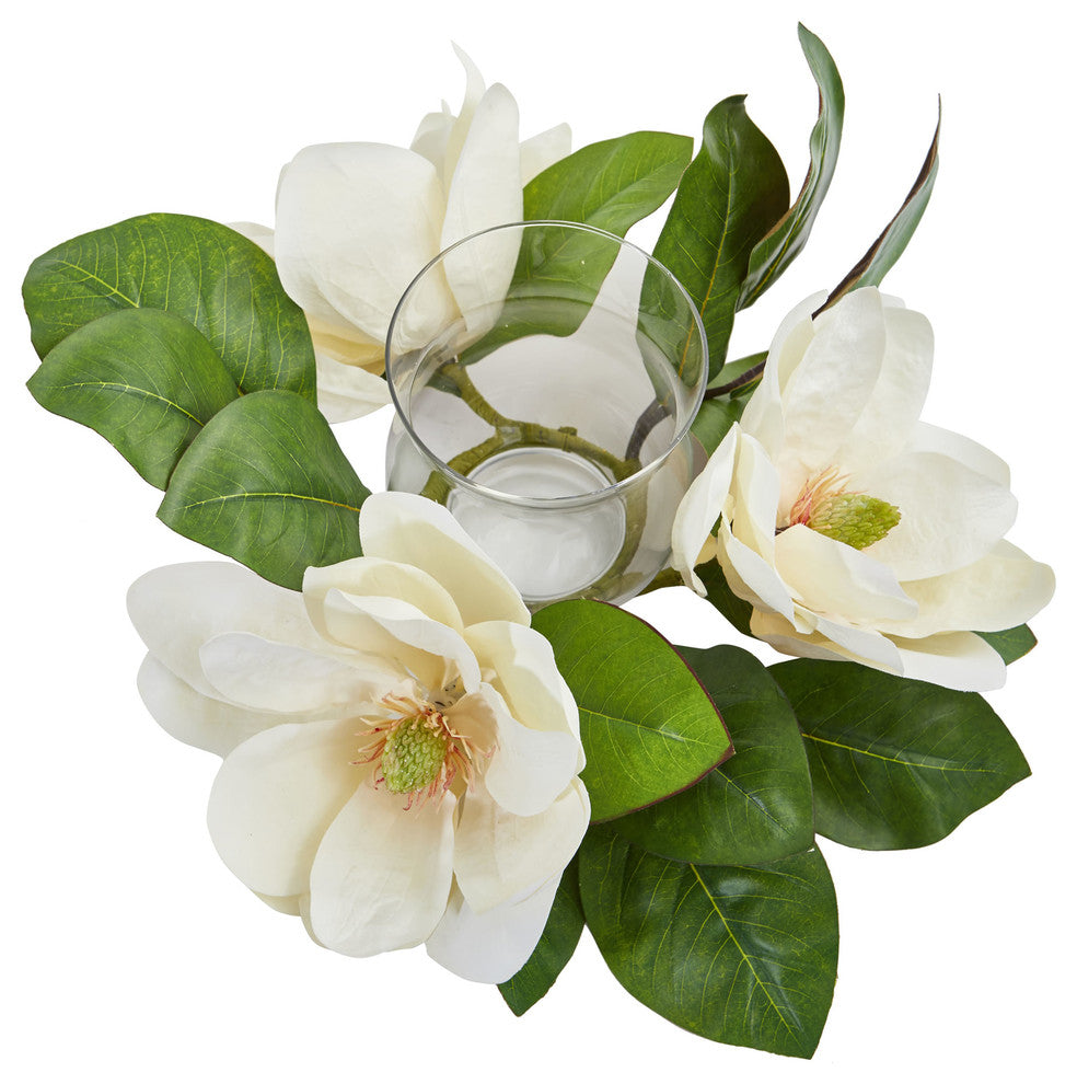 Nearly Natural 13" Magnolia Artificial Candelabrum Arrangement