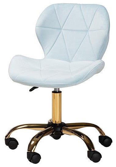 Savara Glam and Luxe Aqua Velvet Fabric and Gold Metal Swivel Office Chair