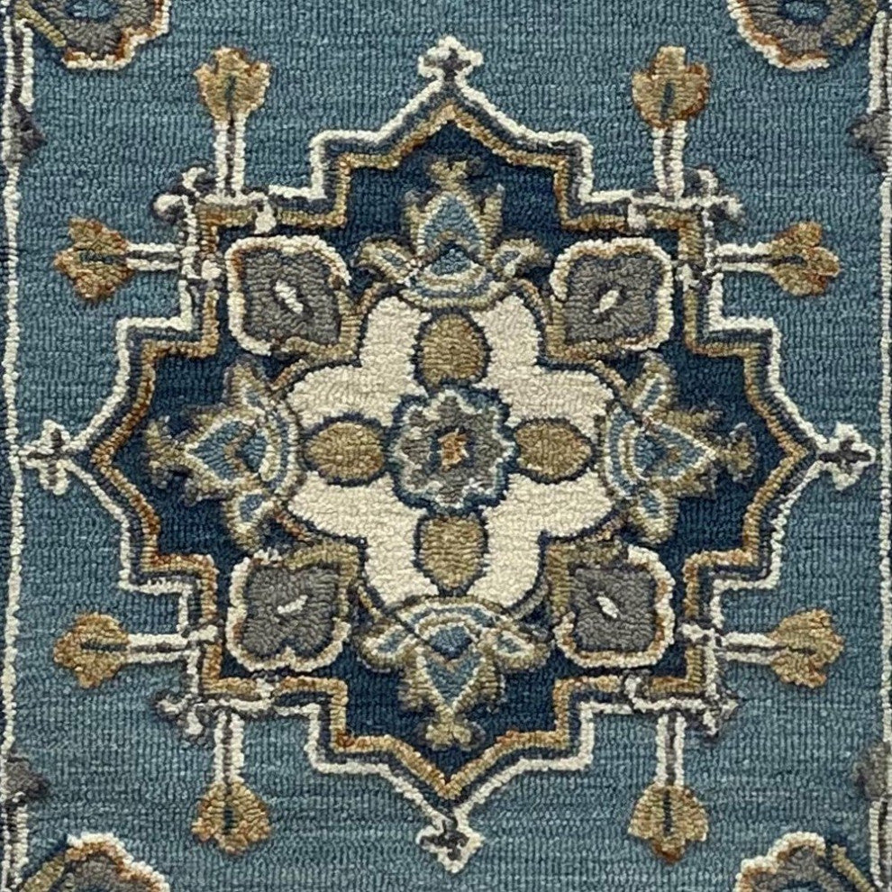 5" Round Blue Traditional Medallion Area Rug