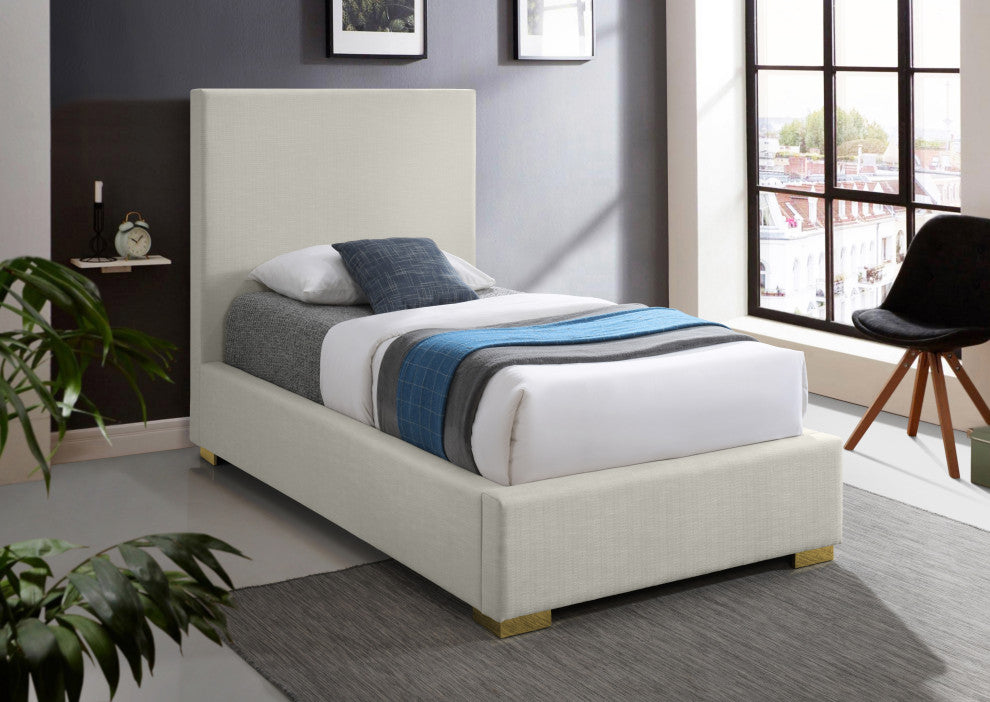 Crosby Linen Upholstered Bed, Beige, Twin