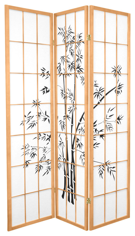 6' Tall Lucky Bamboo Shoji Screen, Natural, 3 Panels