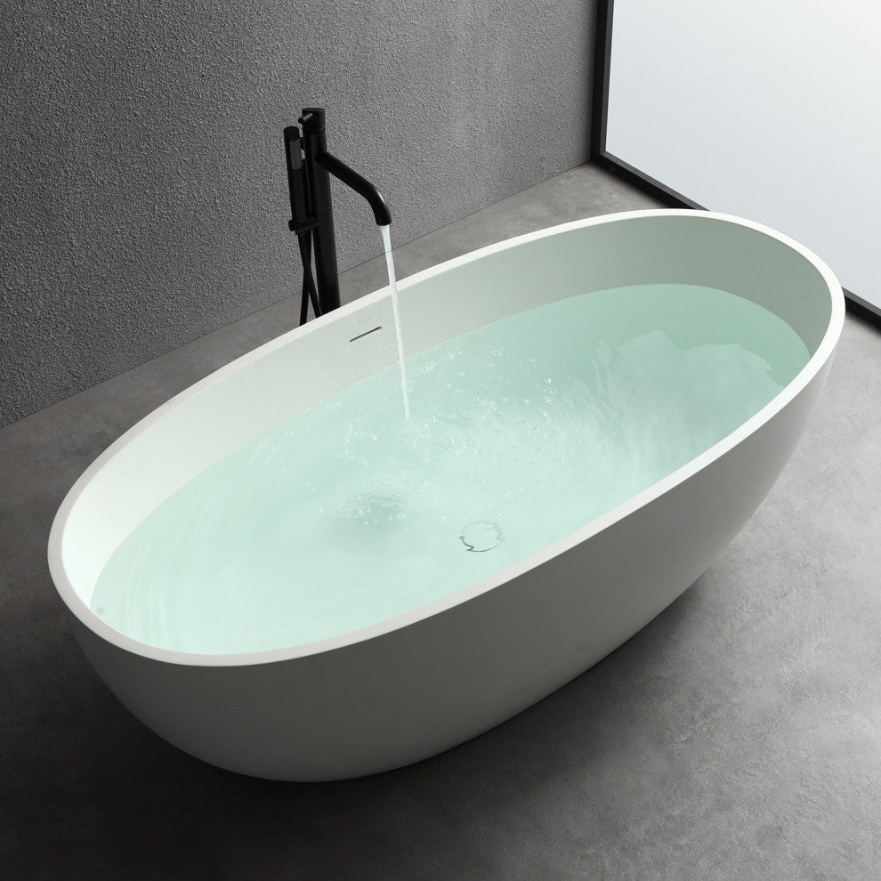 Stone Resin Solid Surface Freestanding Bathtub, White, 61"